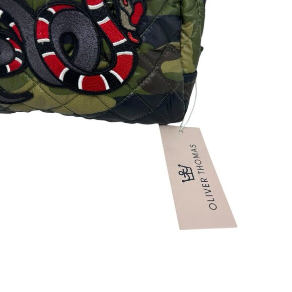 OLIVER THOMAS quilted Makeup Bag Cosmetic case Medium camo with snake patch NWT - Picture 3 of 7